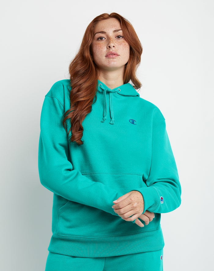 Champion Powerblend Fleece Oversized Kadın Kapşonlu Sweatshirt Turkuaz ( TYRZQK493 )